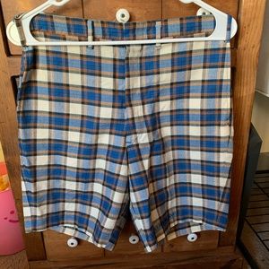 Vintage plaid shorts // Blue and Yellow